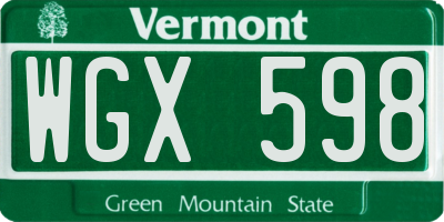 VT license plate WGX598