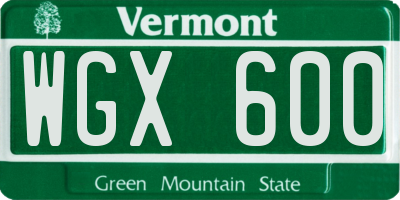 VT license plate WGX600
