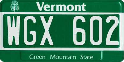 VT license plate WGX602
