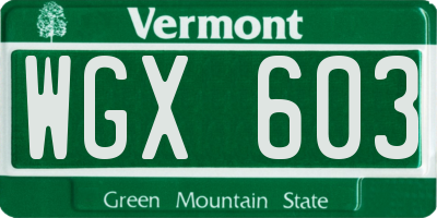 VT license plate WGX603