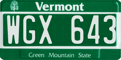 VT license plate WGX643