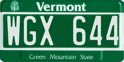 VT license plate WGX644