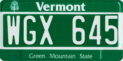 VT license plate WGX645