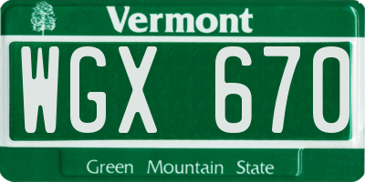 VT license plate WGX670