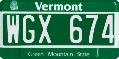 VT license plate WGX674