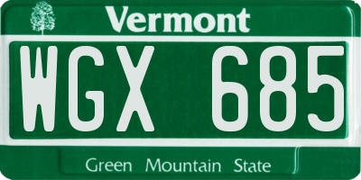 VT license plate WGX685