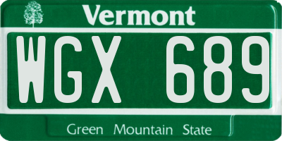 VT license plate WGX689
