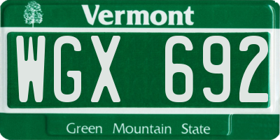 VT license plate WGX692