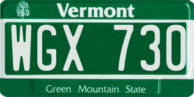 VT license plate WGX730