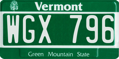VT license plate WGX796
