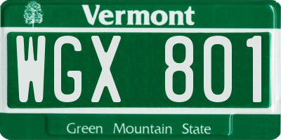 VT license plate WGX801