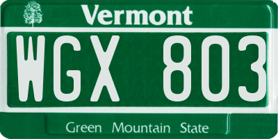 VT license plate WGX803