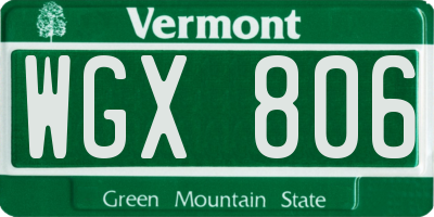 VT license plate WGX806