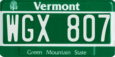 VT license plate WGX807