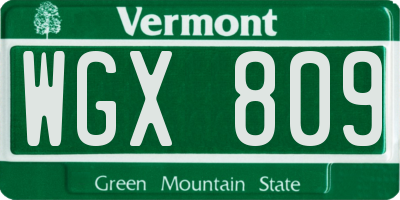 VT license plate WGX809