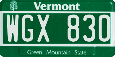 VT license plate WGX830