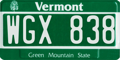 VT license plate WGX838