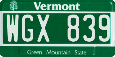 VT license plate WGX839