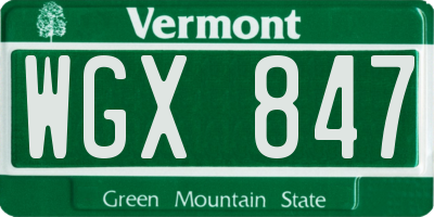 VT license plate WGX847