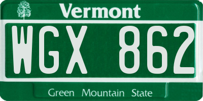 VT license plate WGX862