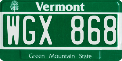 VT license plate WGX868