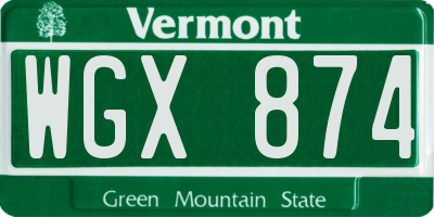 VT license plate WGX874