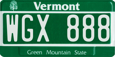 VT license plate WGX888