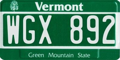 VT license plate WGX892