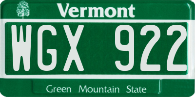 VT license plate WGX922