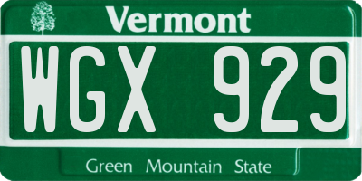 VT license plate WGX929