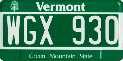 VT license plate WGX930