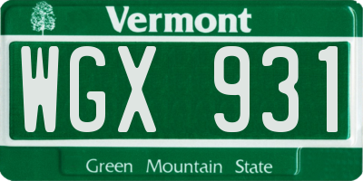 VT license plate WGX931