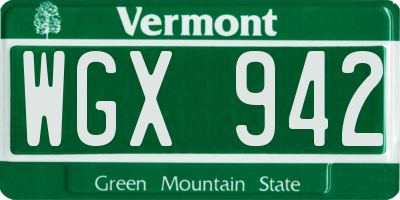 VT license plate WGX942