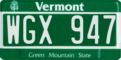 VT license plate WGX947