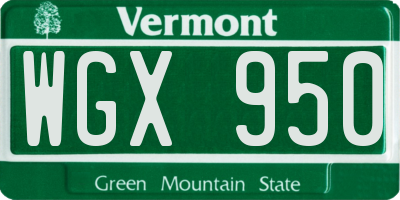 VT license plate WGX950