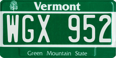 VT license plate WGX952