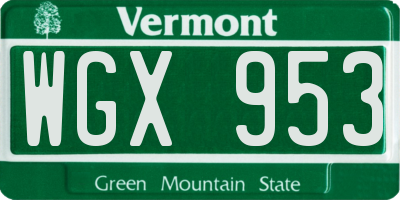 VT license plate WGX953