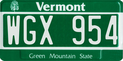 VT license plate WGX954