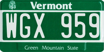 VT license plate WGX959