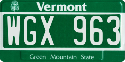 VT license plate WGX963