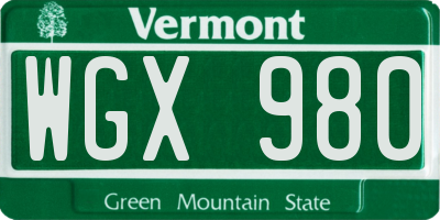 VT license plate WGX980