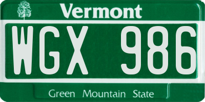 VT license plate WGX986