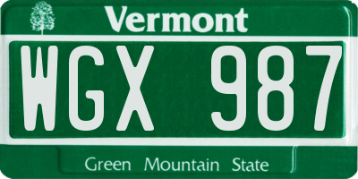 VT license plate WGX987