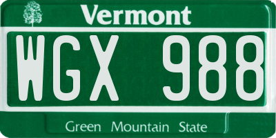 VT license plate WGX988