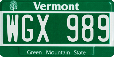VT license plate WGX989