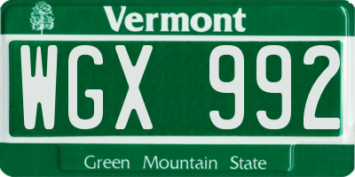 VT license plate WGX992