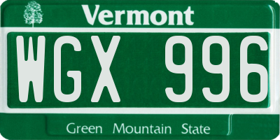 VT license plate WGX996