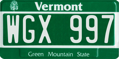 VT license plate WGX997