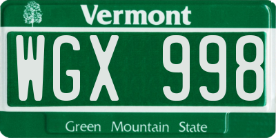 VT license plate WGX998