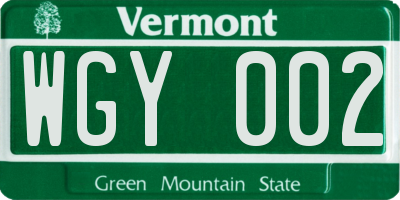VT license plate WGY002